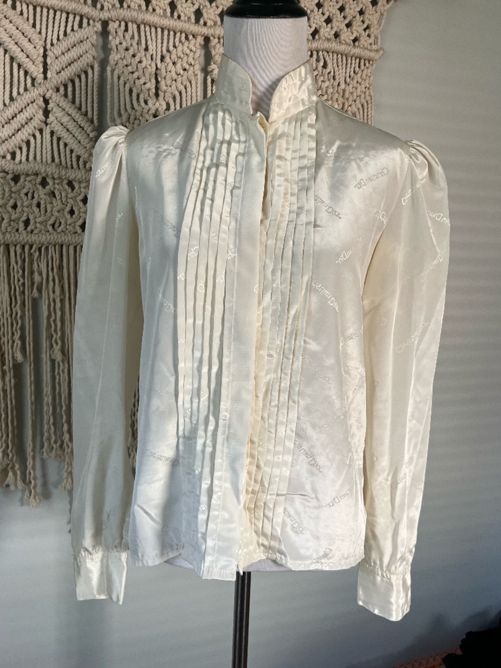 Vintage Christian Dior/Donatella Silk Blouse Top with logo throughout